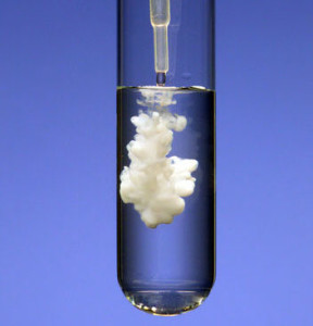 Barium sulphate (BaSO4) precipitation. Barium sulphate is used as a radiocontrast agent for x-ray imaging and other diagnostic techniques.